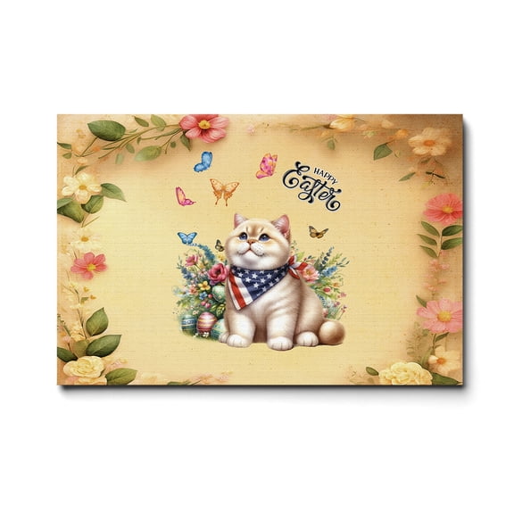 British Shorthair Celebrates Spring and Happy Easter Horizontal Matte Canvas Poster Cat Lover Kitten Owner Gifts Wall Art Home Decor - 02001
