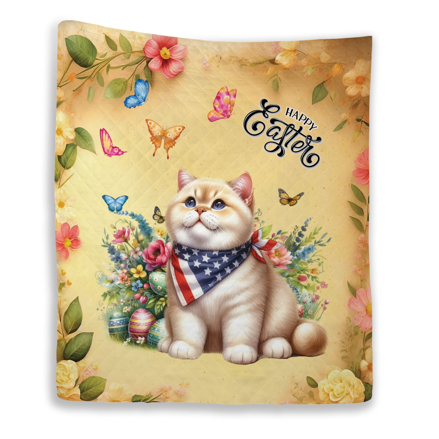 British Shorthair Celebrates Spring and Happy Easter Quilt Blanket Cat British Shorthair Celebrates Spring and Happy Easter Quilt Blanket Cat