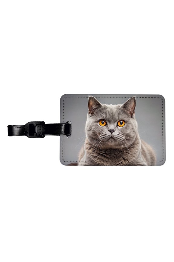 British Shorthair Gray Cat Photo Faux Leather Travel Luggage Tag