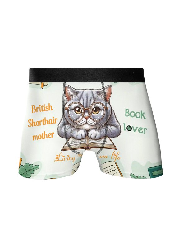 British Shorthair Mother Book Lover Happy Mother's Day All Over Print Boxer Briefs Underwear for Men Dad Cat Lover Kitten Owner Gifts - 03004