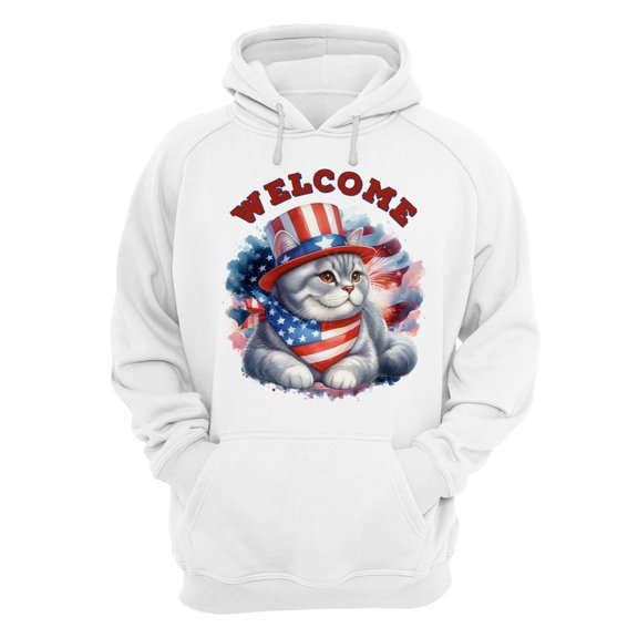 British Shorthair Patriotic Welcome for 4Th of July Independence Day Hoodie Unisex Merch Hoodies Cat Lover Kitten Owner Gifts - 00010