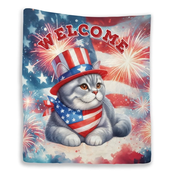 British Shorthair Patriotic Welcome for 4Th of July Independence Day Quilt Blanket Cat Lover Kitten Owner Gifts Cozy Comforter Throw Blanket - 00010