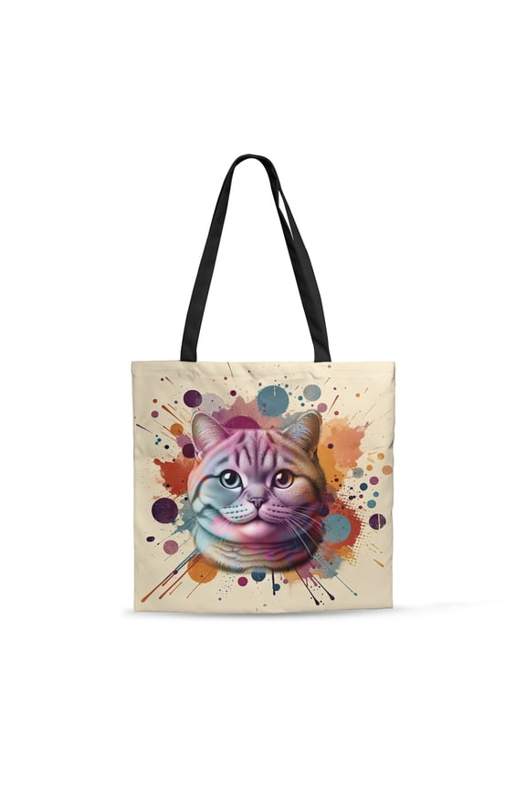 British Shorthair Portrait Watercolor Vintage Retro Styles All Over Print 3D Canvas Tote Bag Cat Lover Kitten Owner Gifts Reusable Handbag - 00001