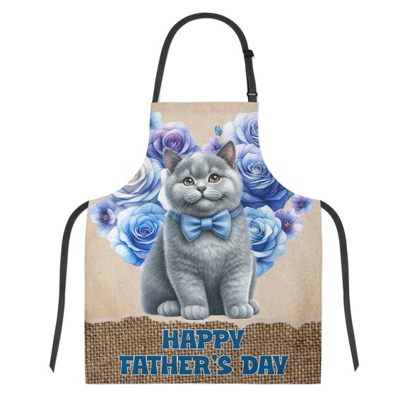 British Shorthair Proud Dad Happy Father's Day Apron Cat Lover Kitten Owner Gifts for Cooking Grilling Baking Painting Gardening - 02008