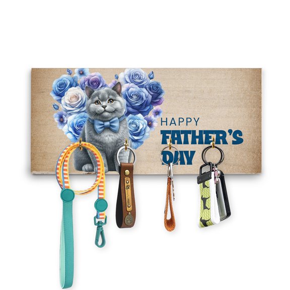 British Shorthair Proud Dad Happy Father's Day Wood Key Holder Cat Lover Kitten Owner Gifts Wall-mounted Key Rack Home Decor - 02008