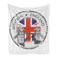 thumbnail image 1 of British Soft Flannel Fleece Throw Blanket, London England Grunge Stamp Flag Nostalgic National Graphic, Cozy Plush for Indoor and Outdoor Use, 70" x 90", Pale Grey Navy Blue, by Ambesonne, 1 of 6