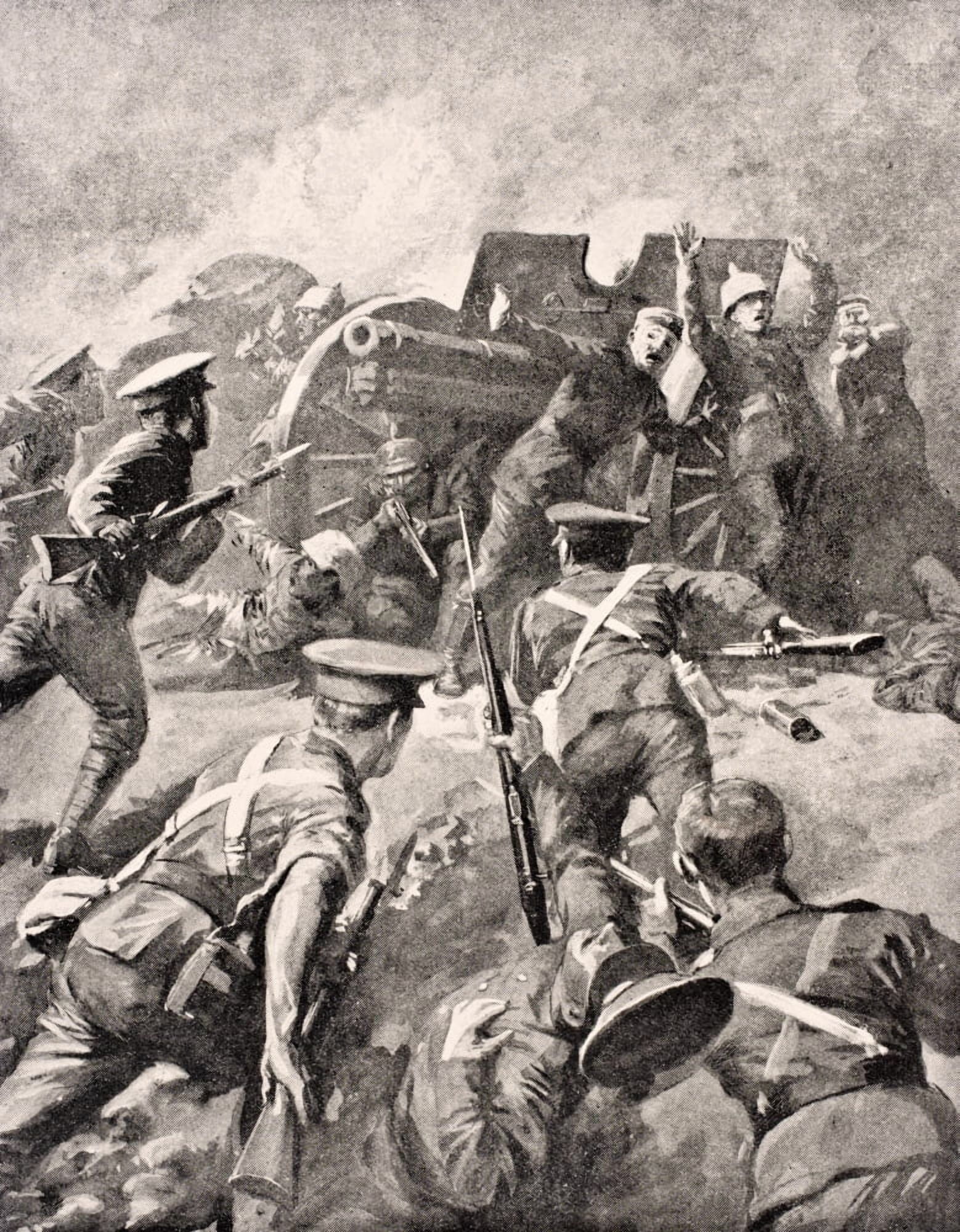 British Soldiers Bayonet Charge German Gunners From The War Illustrated Album Deluxe Published London 1916 Canvas Art - Ken Welsh Design Pics (12 x 16)