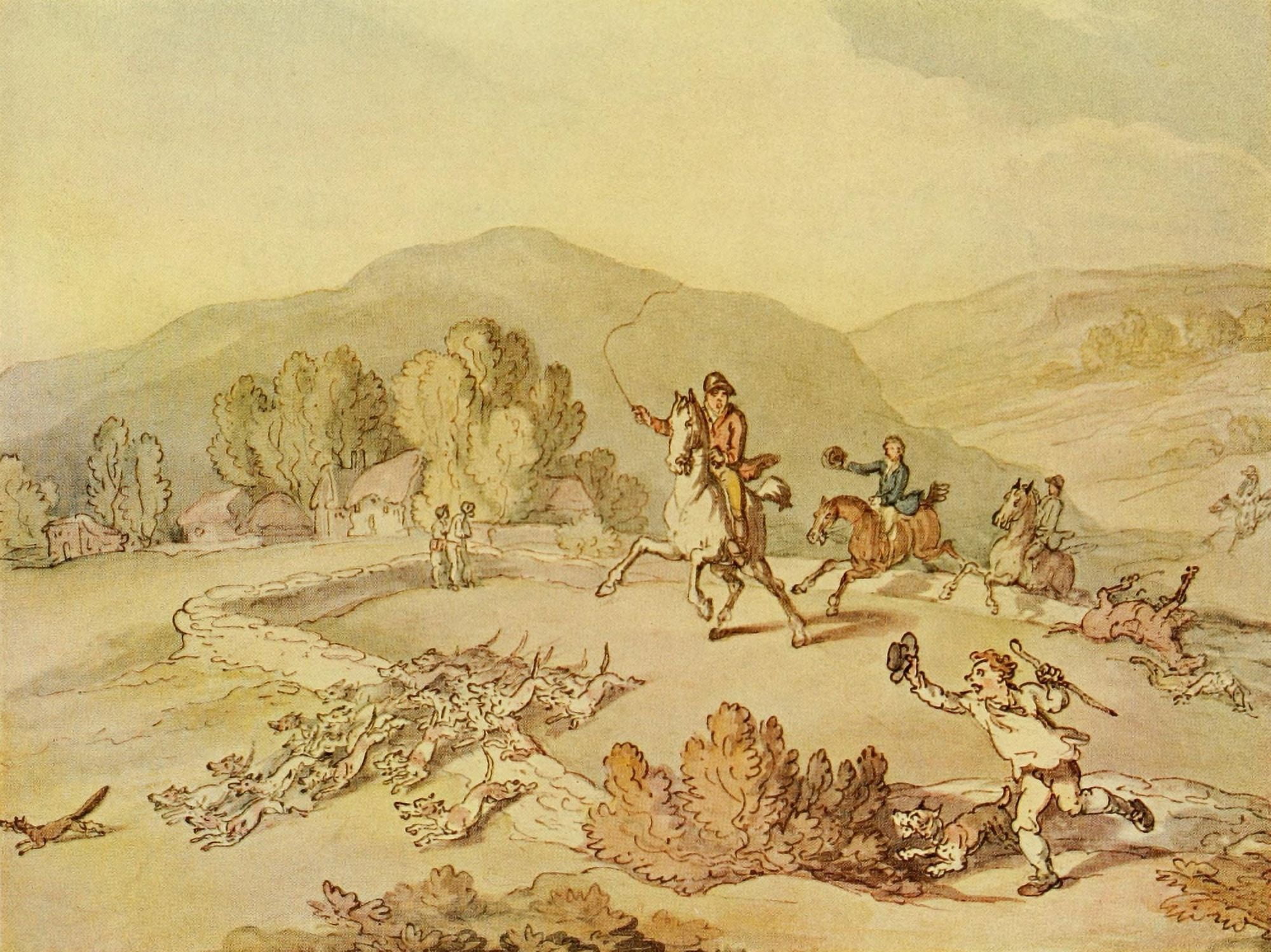 British Sporting Artists 1922 Village Hunt Canvas Art - Thomas Rowlandson (18 x 24)