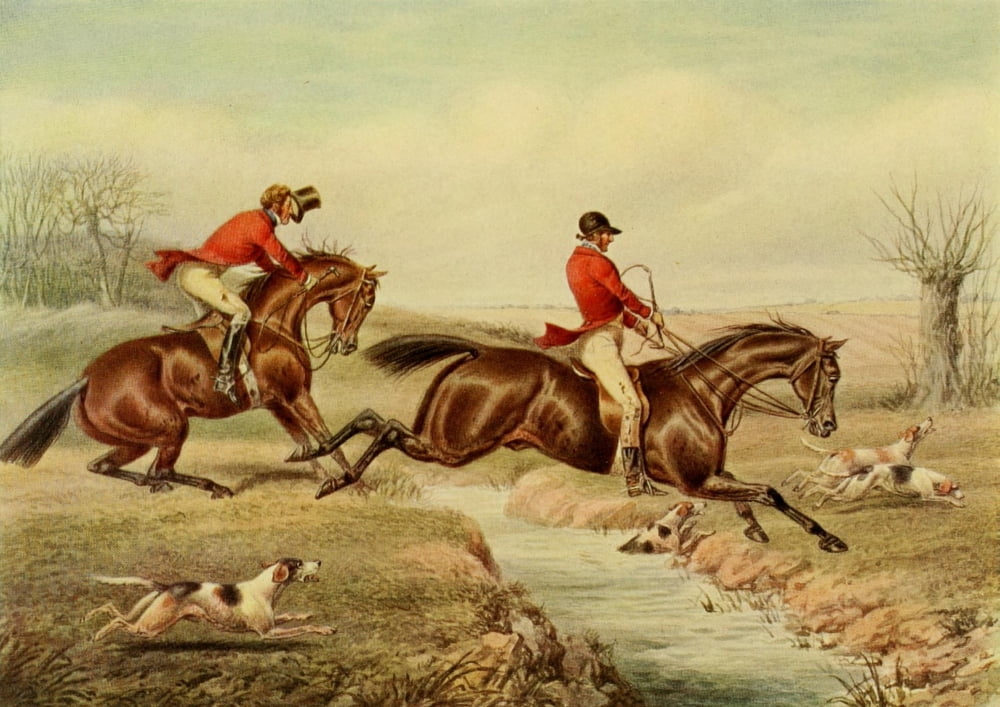 British Sporting Prints 1922 Jumping the Brook Canvas Art - Henry Alken (24 x 36)