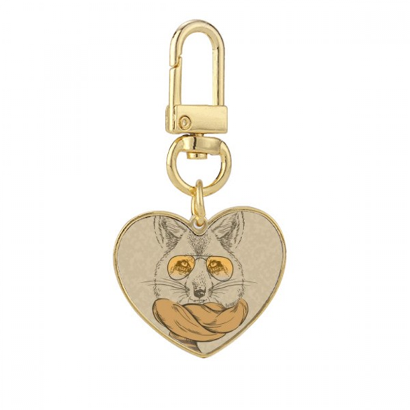 British Style Animal Gentle Wolf And Scarf Animal Gold Heart Keychain Metal Keyring Holder