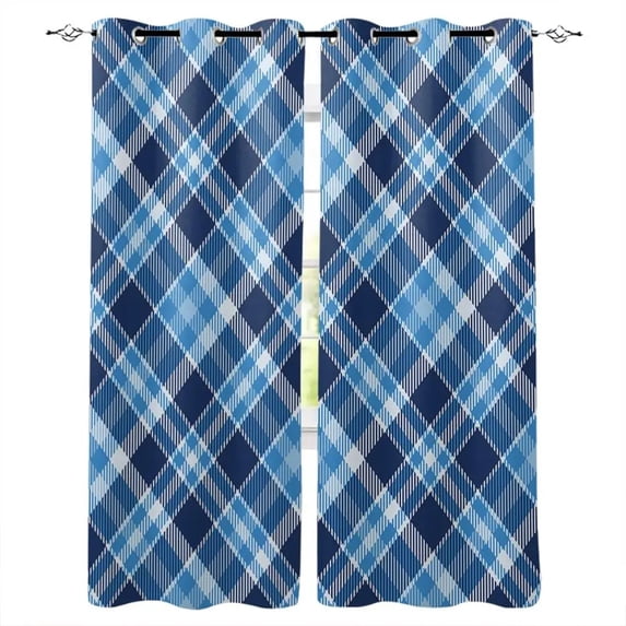 British Style Blue Orange Check Window Curtains Curtains for Living Room Decorative Items Living Room