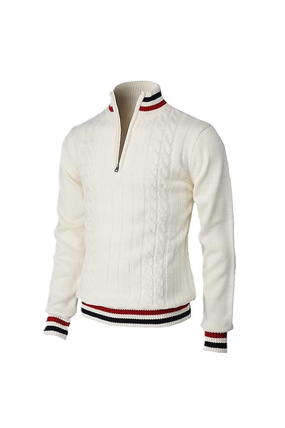 British Style Business Casual Color Matching Zippered Turtleneck Men's Knitwear