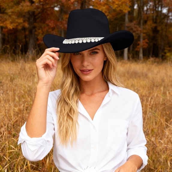 British Style Cowboy Hat For Elegant Wide Brim Western Rancher Headwear With Classic Embellishment For Fashionable Outdoors And Special Events