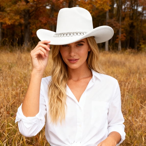 British Style Cowboy Hat For Elegant Wide Brim Western Rancher Headwear With Classic Embellishment For Fashionable Outdoors And Special Events