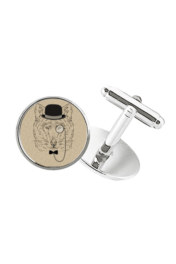 British Style Gentle Wolf Hat Bow Glass Round Button Cuff Clip Stud Cufflinks