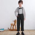 thumbnail image 1 of British Style Kids Suspenders Outfit, Boys Long Sleeve Shirt and Suspenders Pants Set, Toddler Two-Piece Formal Wear for Weddings and Events, Age 3M-6 Years Black 100, 1 of 5