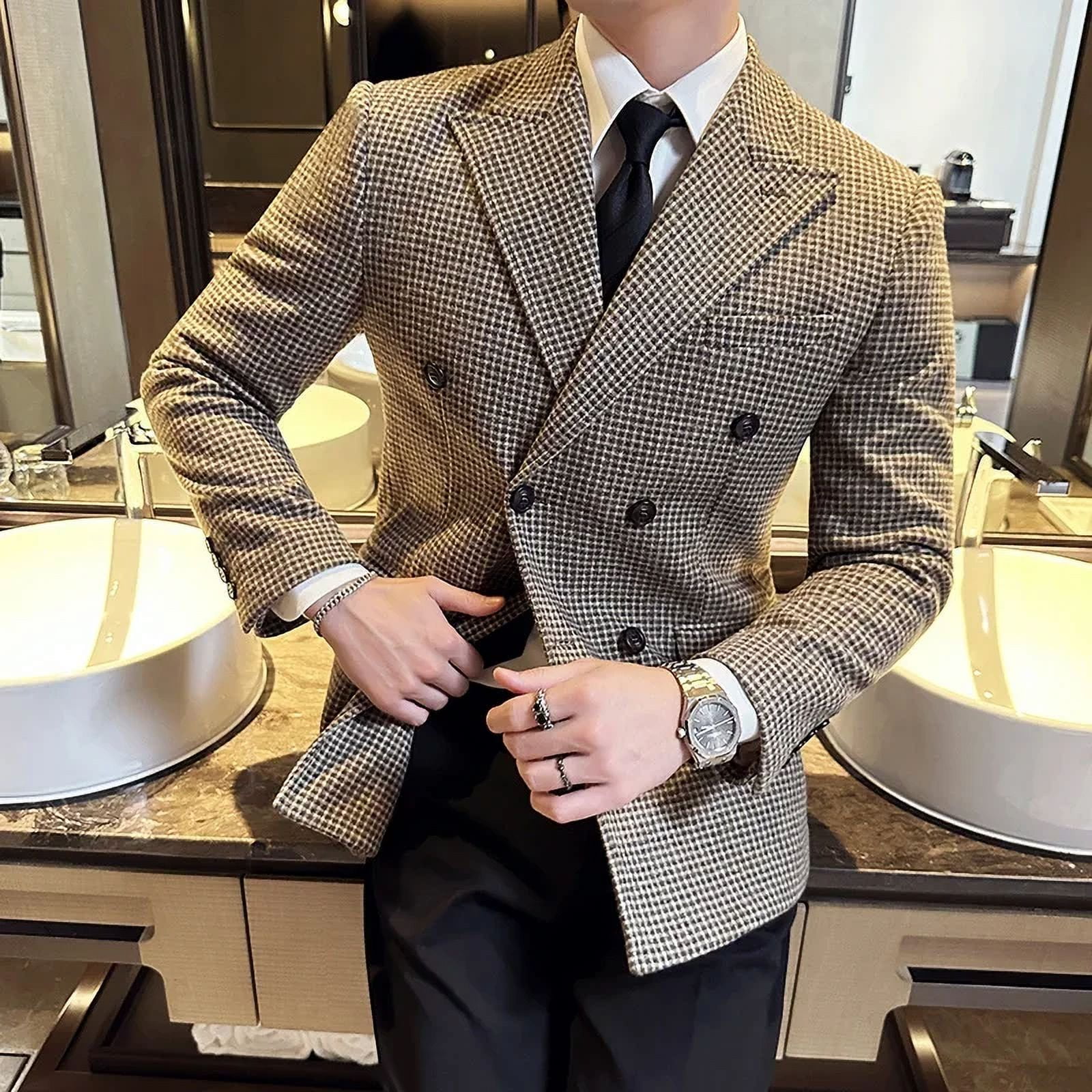 British Style Men Double Breasted Slim Fit Blazer New Slim Fit Suit ...