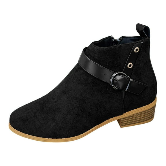 British Style Plus Size Women's Ankle Boots Solid Color Pointed Toe Casual Design with Side Zip Low Heel Footwear for Women