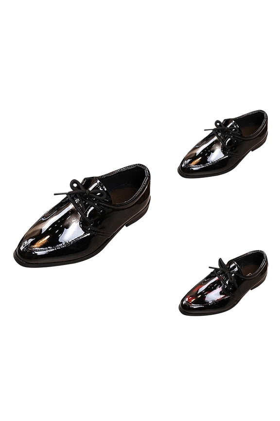British Style Toddler Boys' Leather Casual Shoes, Baby Student Perform Dress Shoes for Children, Black