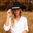 thumbnail image 1 of British Style Wide Brim Cowboy Hat Elegant Western Rancher Headwear Classic Embellishment For Fashionable Outdoors Events, Black, 1 of 6