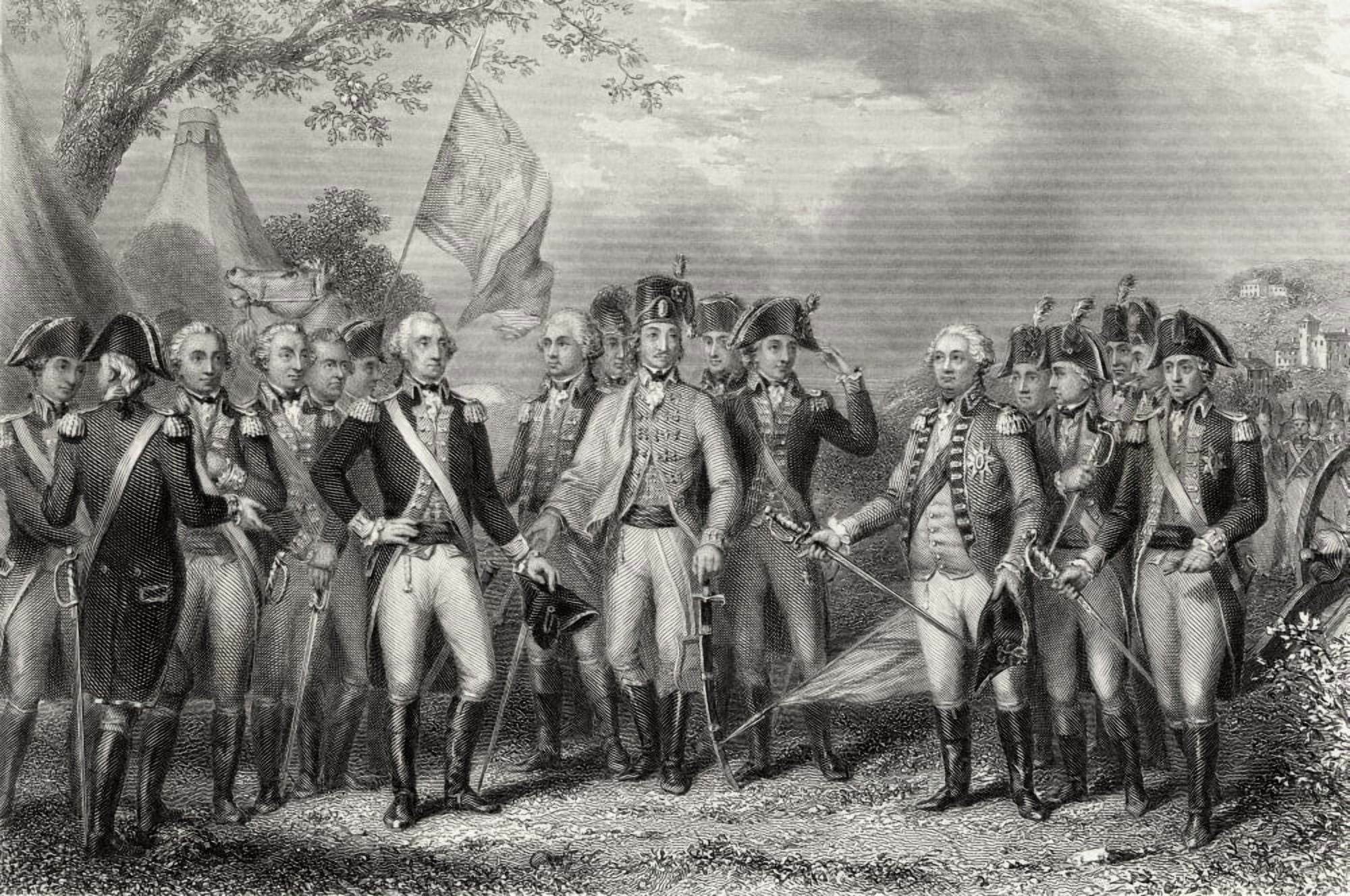 The British Surrendering Their Arms To General Washington 1781 Engraved By J Stephenson After J F Renault Canvas Art - Ken Welsh Design Pics (17 x 11)