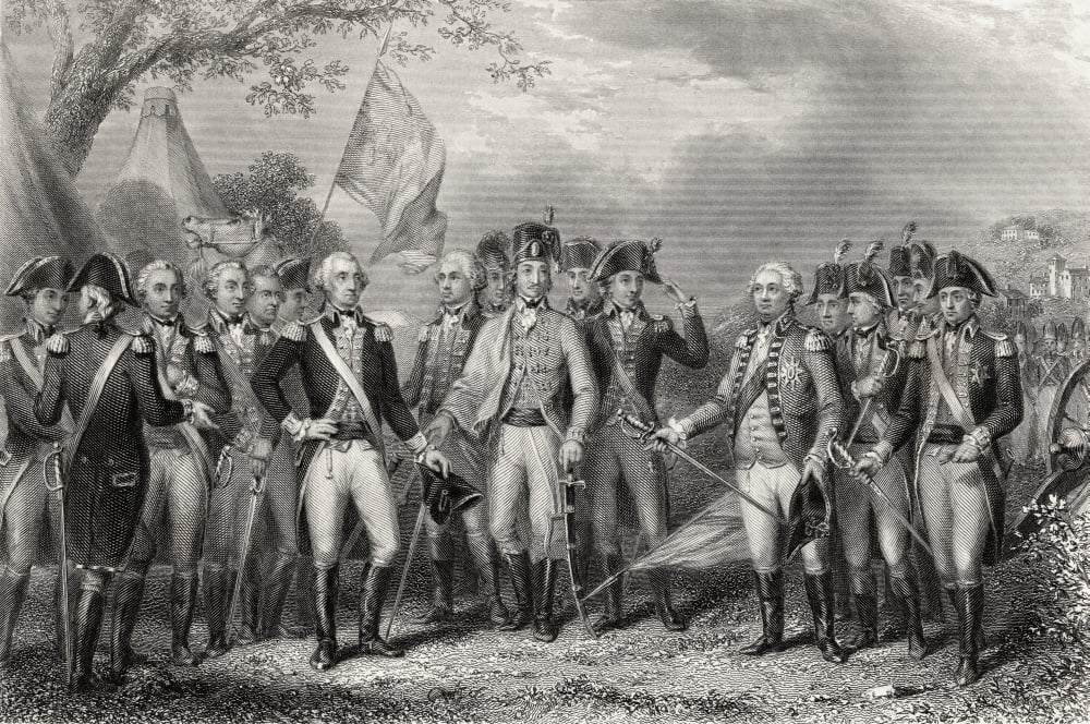 The British Surrendering Their Arms To General Washington 1781 Engraved By J Stephenson After J F Renault Canvas Art - Ken Welsh Design Pics (34 x 22)