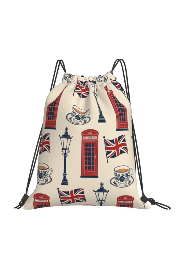 British Symbol Art Large Drawstring Backpack Casual Cinch Sack Bag Backpack for Sports Hiking Travel Gym