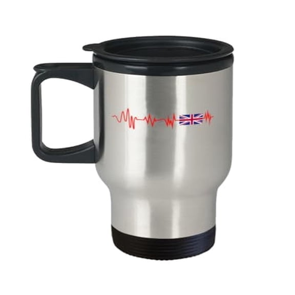 British Travel Mug with Heartbeat Design - 14oz Portable UK Gift for Every Occasion