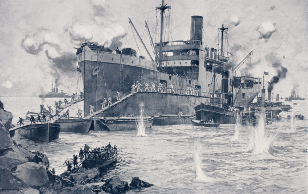 British Troops Landing From The 2000 Ton Collier River Clyde At Seddul Bahr Gallipoli Turkey April 25Th 1915 Canvas Art - Ken Welsh Design Pics (18 x 11)