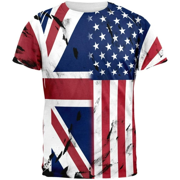 British UK American USA Flag All Over Mens T Shirt Multi MD