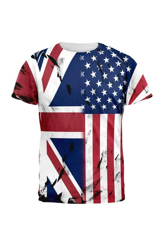 British UK American USA Flag All Over Mens T Shirt Multi MD