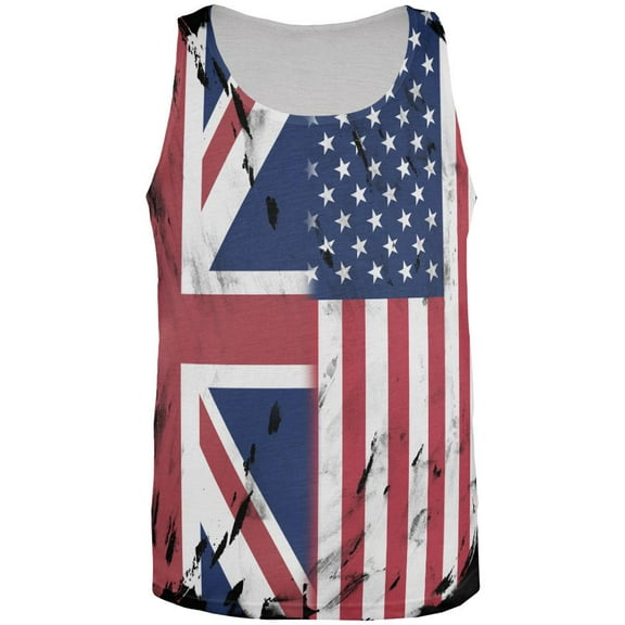 British UK American USA Flag All Over Mens Tank Top Multi LG