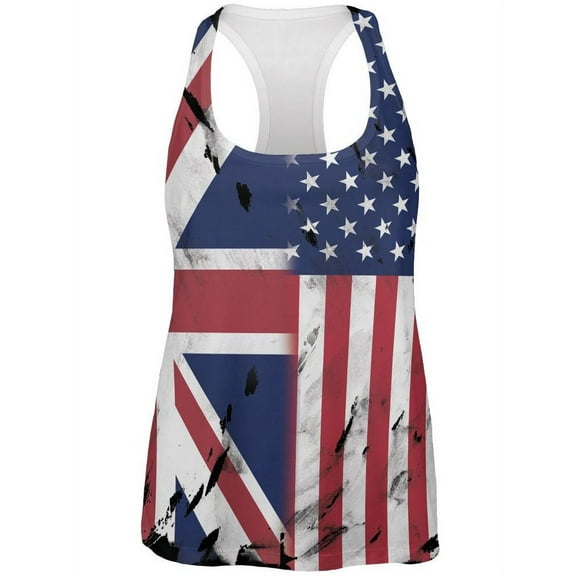 British UK American USA Flag All Over Womens Work Out Tank Top Multi MD
