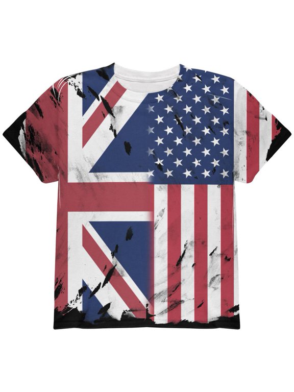British UK American USA Flag All Over Youth T Shirt Multi YSM