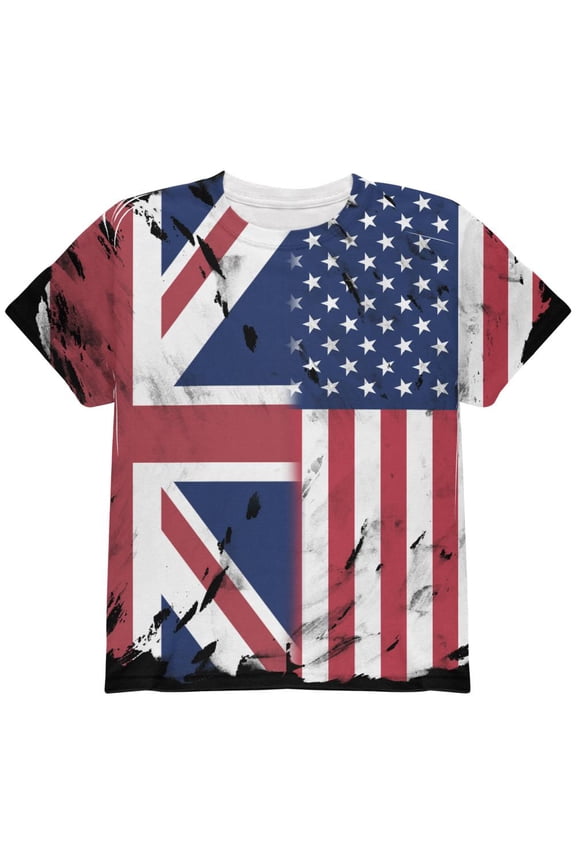 British UK American USA Flag All Over Youth T Shirt Multi YSM