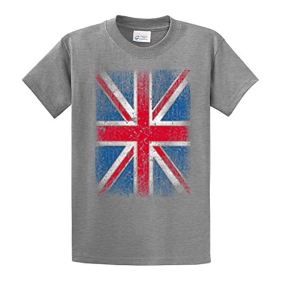 British UK Flag Distressed Flag United Kingdom Union Jack Men's Retro Music Rock 80's Cool Tee-Sg-L Sports Grey