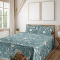thumbnail image 1 of Ambesonne British Vibes Fitted & Flat Sheet with Shams 4 Pcs Set, English Tea Time Art, Queen, Cadet Blue Eggshell, 1 of 5