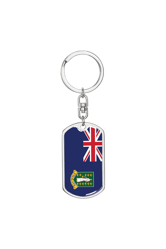 British Virgin Island Flag Swivel Dog Tag Keychain Stainless Steel Silver Tone or Gold Tone