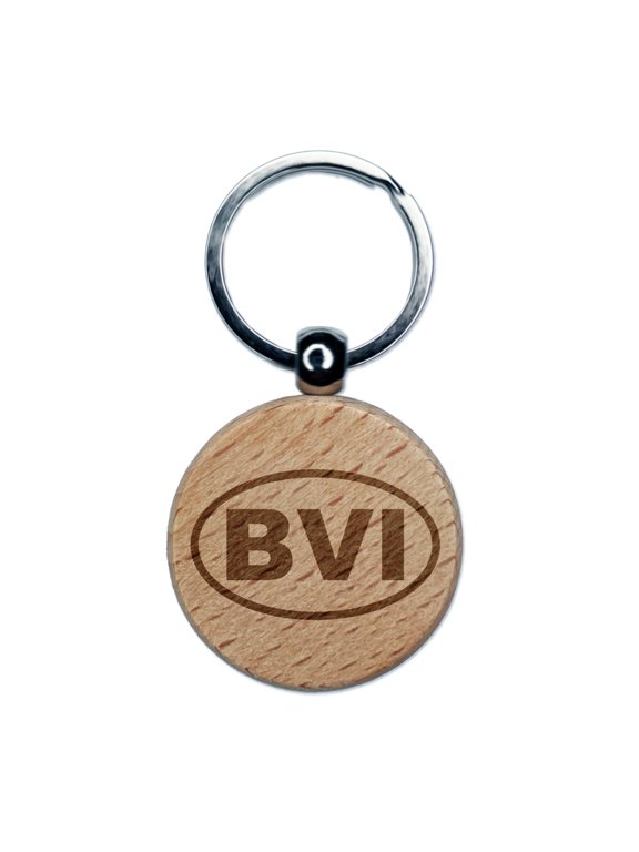British Virgin Islands BVI Round Keychain Charm Tag - Engraved Wood