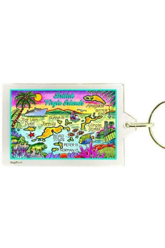 British Virgin Islands (Tortola) Map Acrylic Rectangular Souvenir Keychain 2.5 inches X 1.5 inches