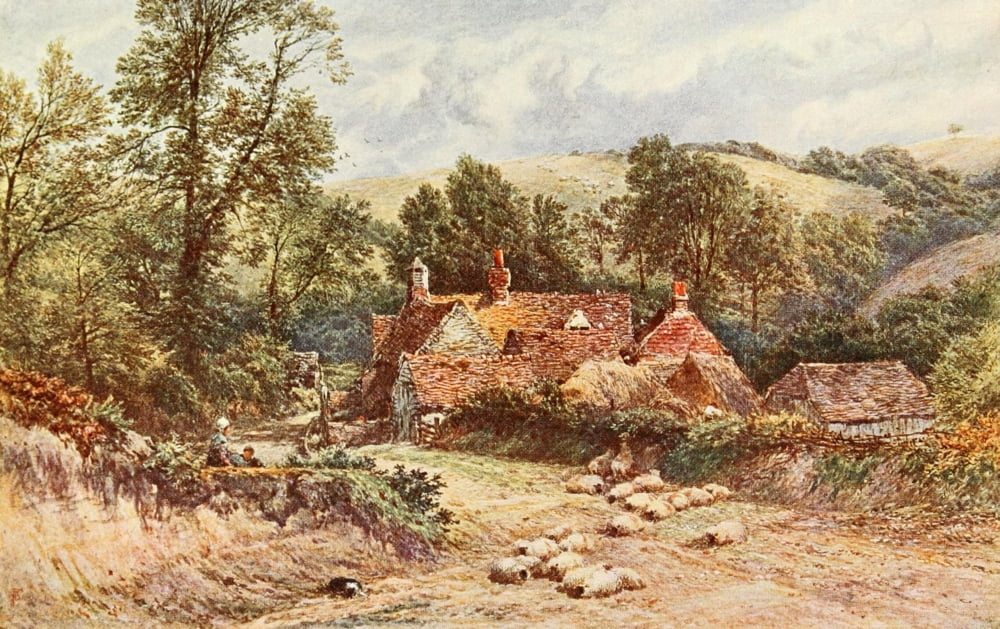 British Water Colour Painting 1908 A Surrey Lane Canvas Art - Miles Birket Foster (18 x 24)
