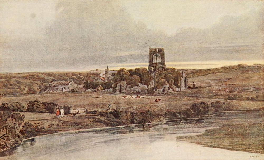 British Water Colour Painting 1908 Kirkstall Abbey Yorkshire Canvas Art - Thomas Girtin (24 x 36)