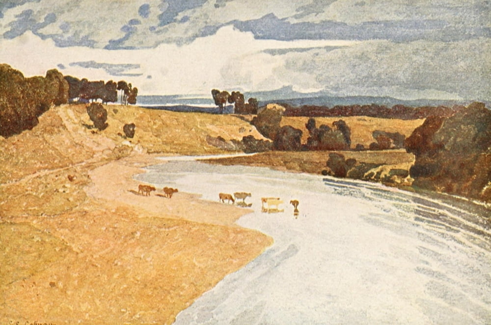 British Water Colour Painting 1908 Landscape with River Canvas Art - John Sell Cotman (18 x 24)