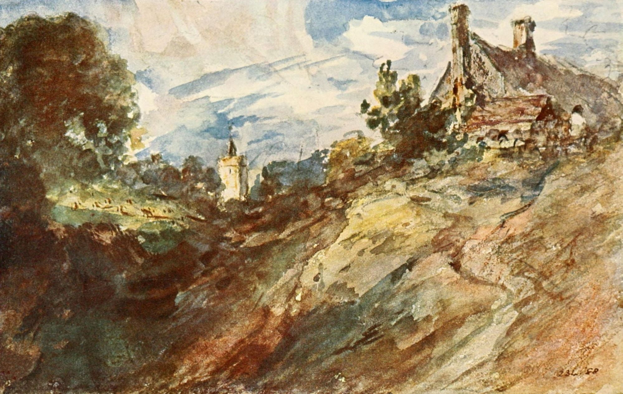 British Water Colour Painting 1908 Landscape with a Cottage Canvas Art - John Constable (18 x 24)