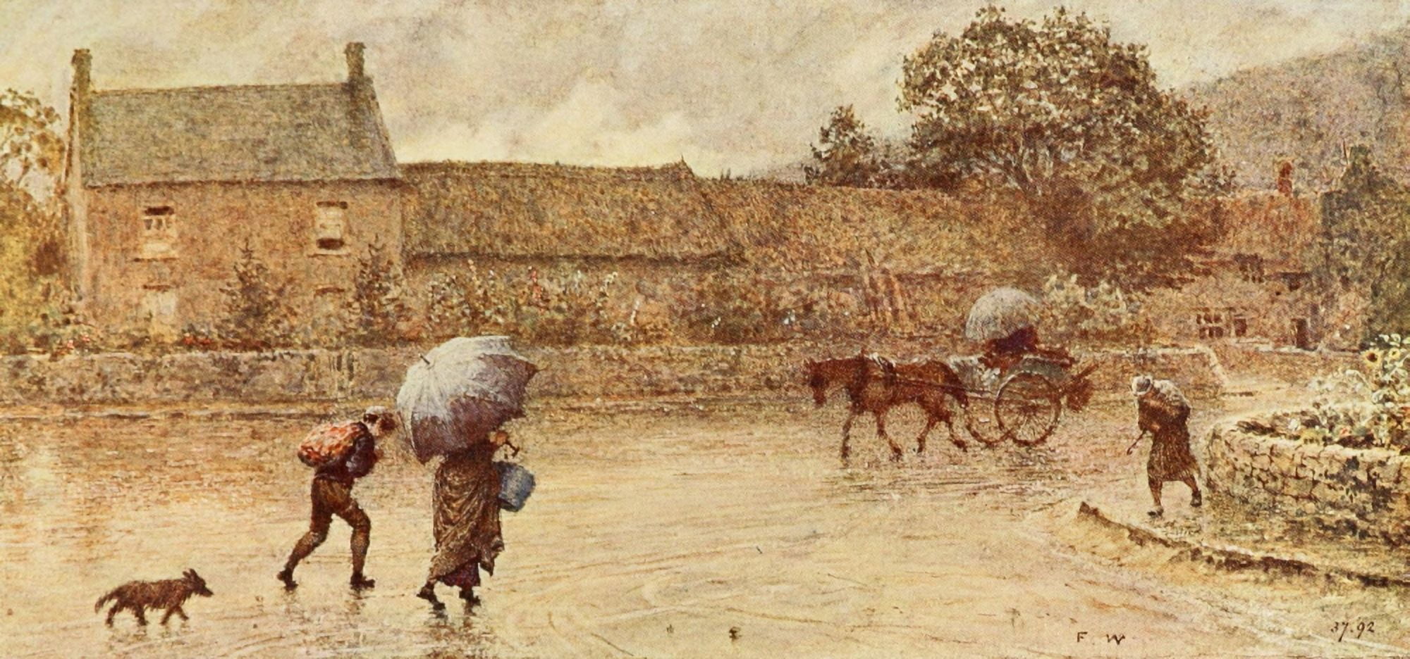 British Water Colour Painting 1908 Rainy day at Bisham Canvas Art - F Walker (24 x 36)