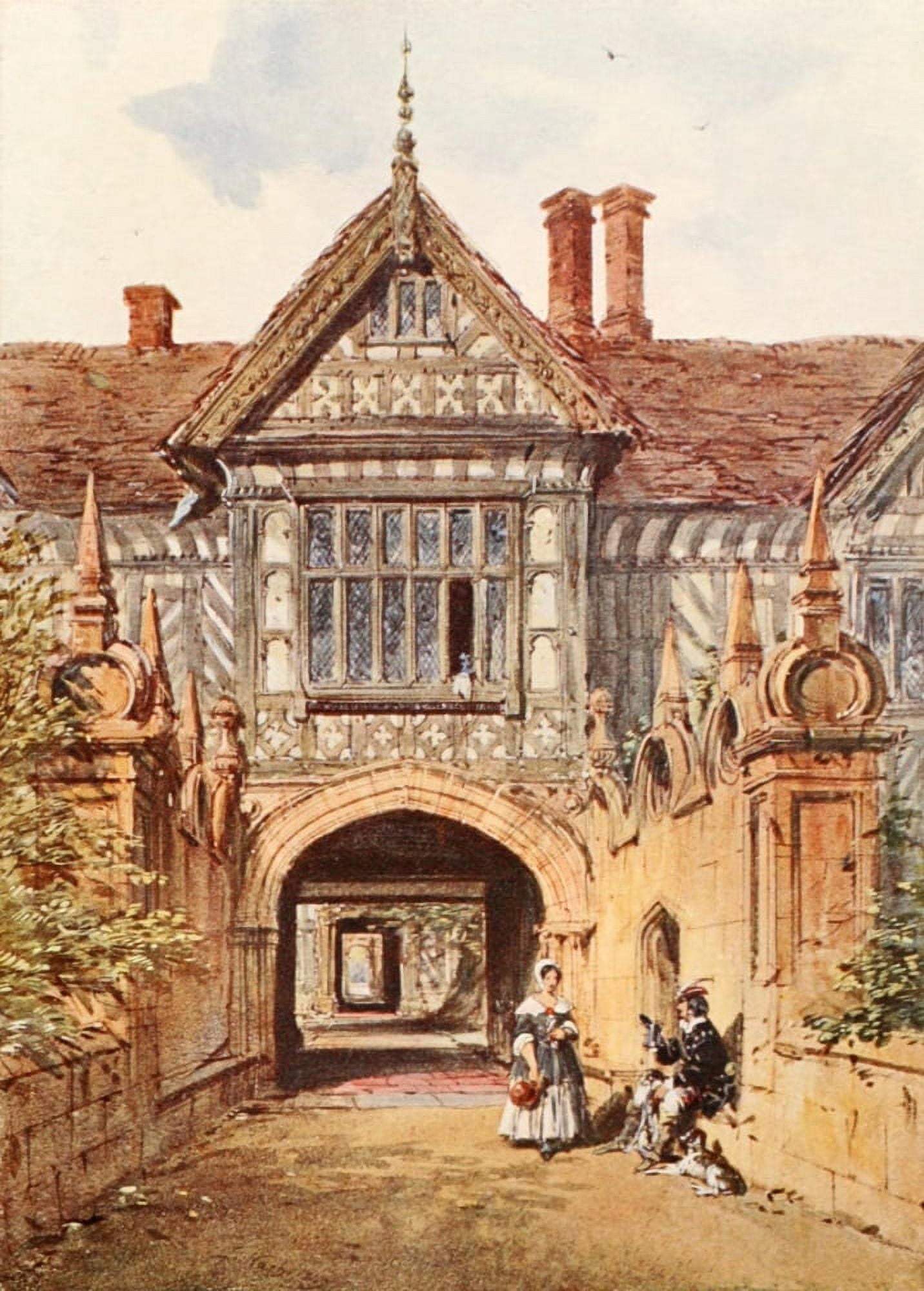British Water Colour Painting 1908 Speke Hall Canvas Art - Joseph Nash (24 x 36)