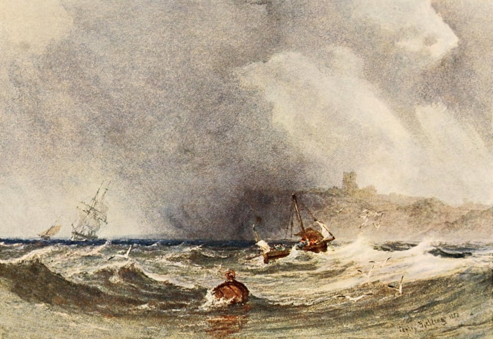 British Water Colour Painting 1908 Storm off Whitby Canvas Art - Anthony VC Fielding (18 x 24)
