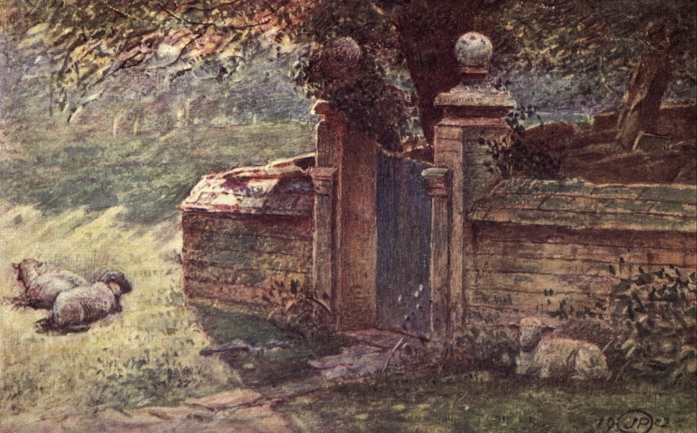 British Water-colour Art 1904 Churchyard at Compton Wynyates Canvas Art - John Parker (24 x 36)