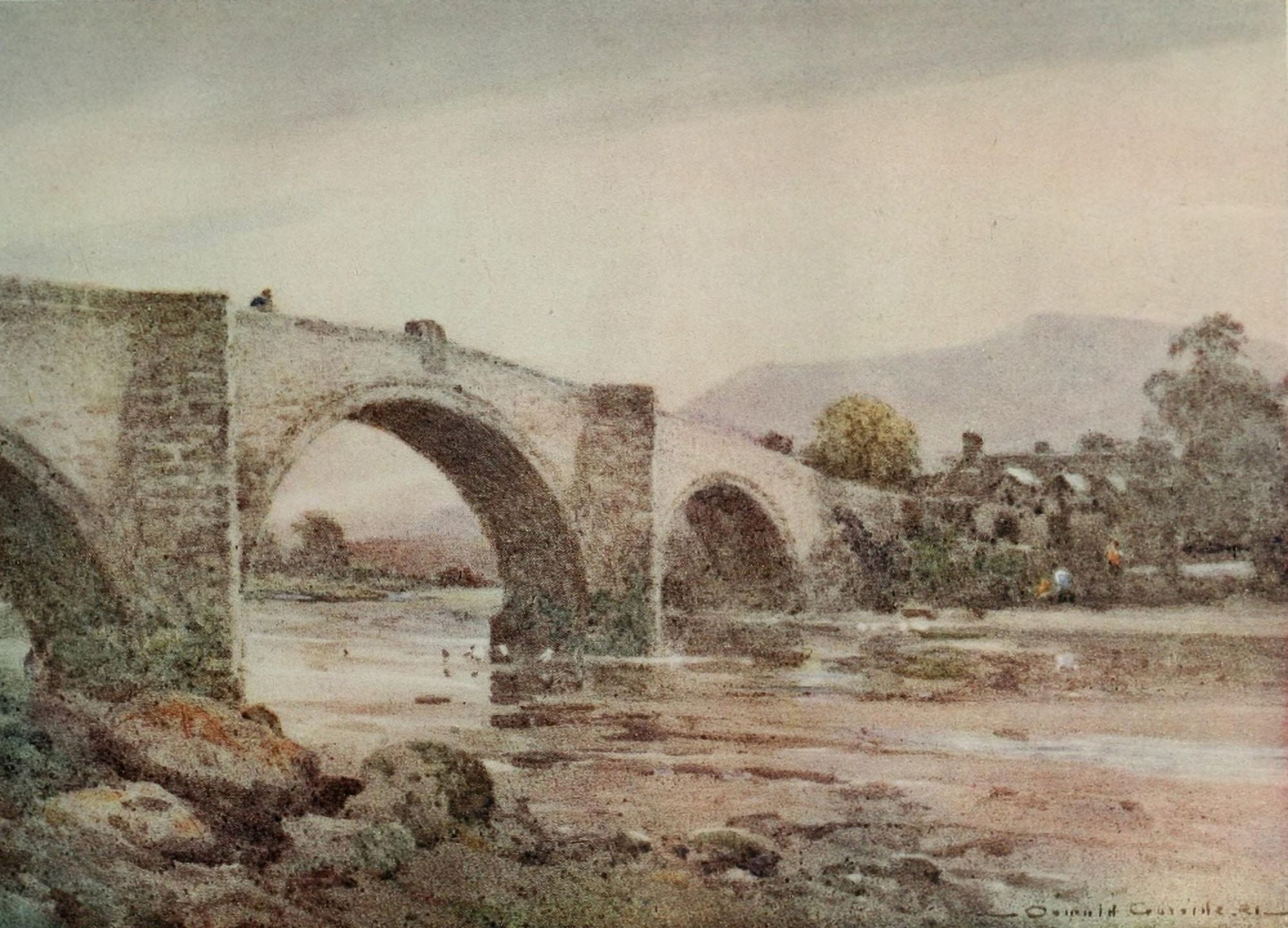 British Water-colour painting 1920 Llanrwst Bridge Canvas Art - Oswald Garside (24 x 36)