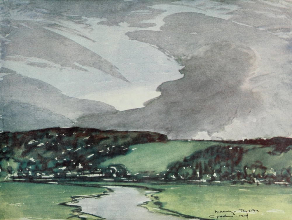 British Water-colour painting 1920 Morning Tayside Canvas Art - Charles J Holmes (24 x 36)